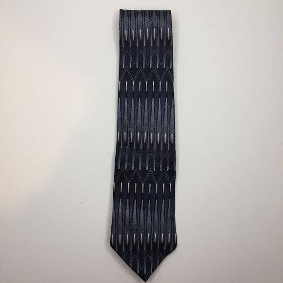 Murano Mens 100% Silk Tie Geometric Navy Blue Black Gray Silver Office Church - Picture 2 of 7